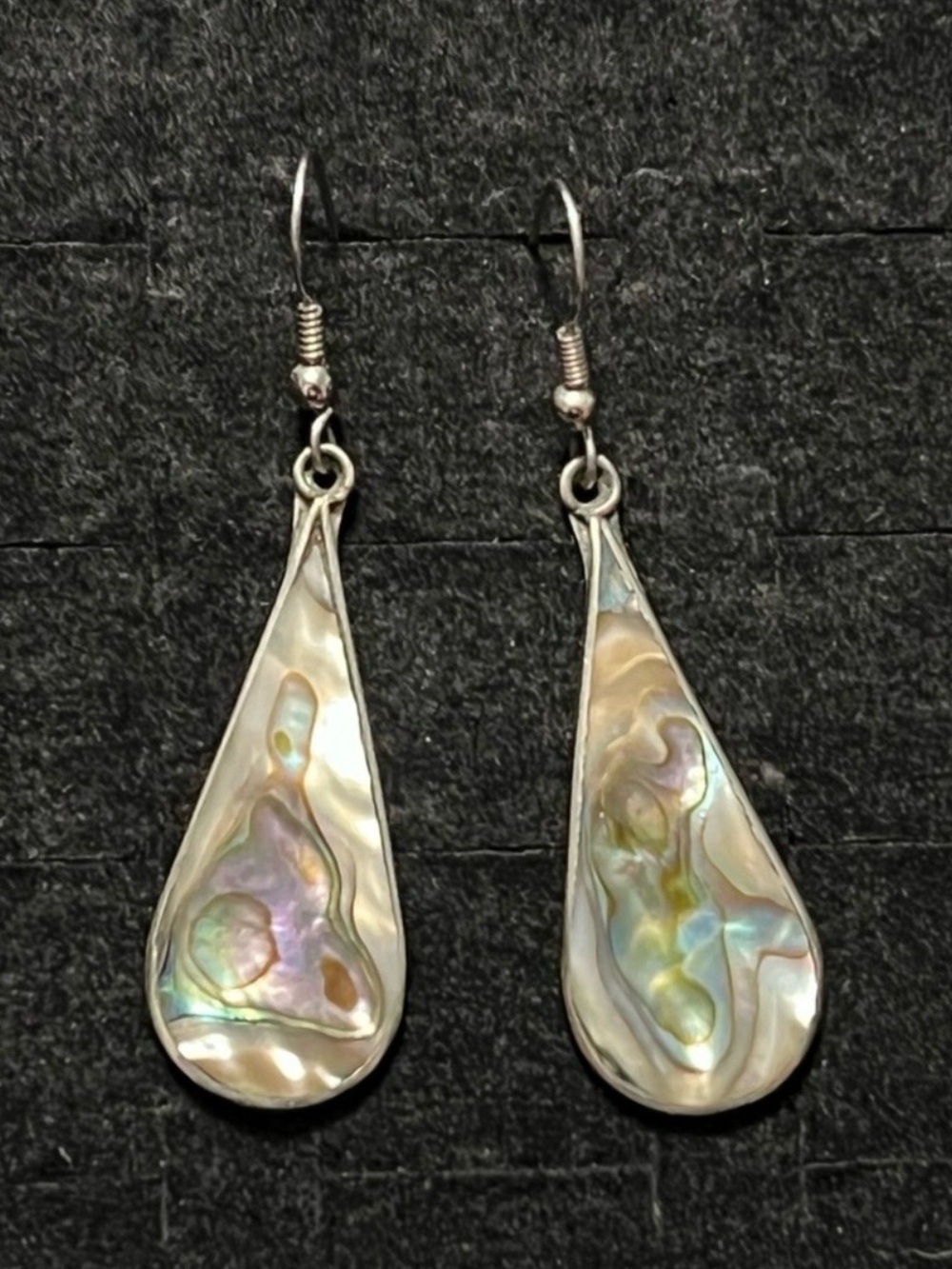 Sterling Silver Teardrop Abalone Shell Earrings - Iridescent